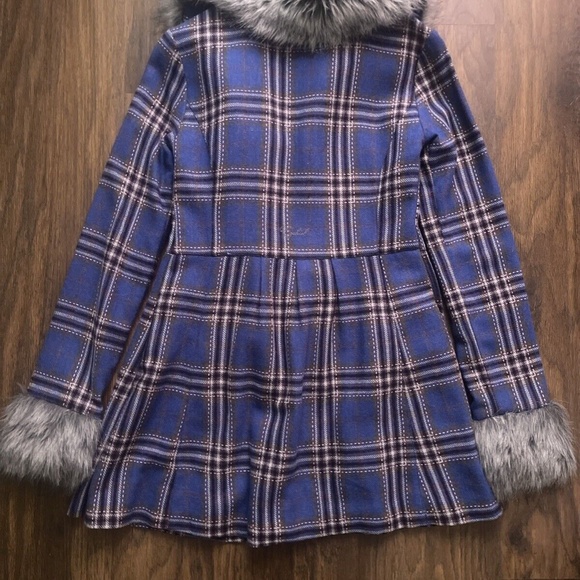 Ezekiel Blue Women’s Plaid Coat With Faux Fur Coat Size S - Picture 2 of 9